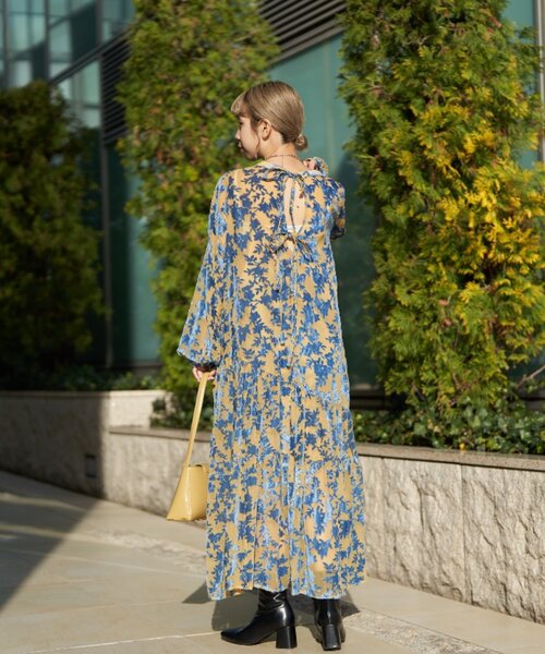 前後2WAY】ベロアフラワーティアードワンピース（ワンピース