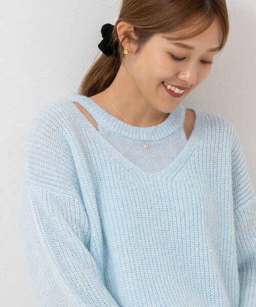 セール】《手洗い可能》スパンコールモヘヤレイヤード風プルオーバー