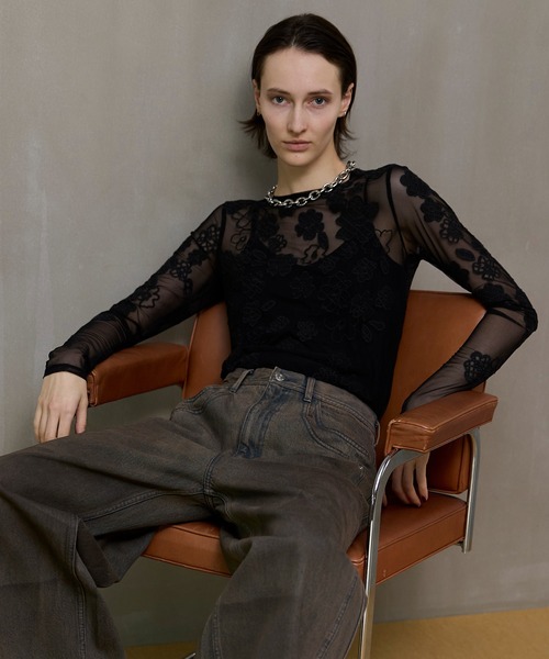 Flower Embroidery Sheer Tops/フラワーエンブロイダリーシアー