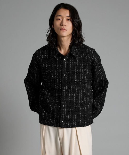 VELNUS】Lame tweed 2way sleeve short shirt jacket/ラメツイード