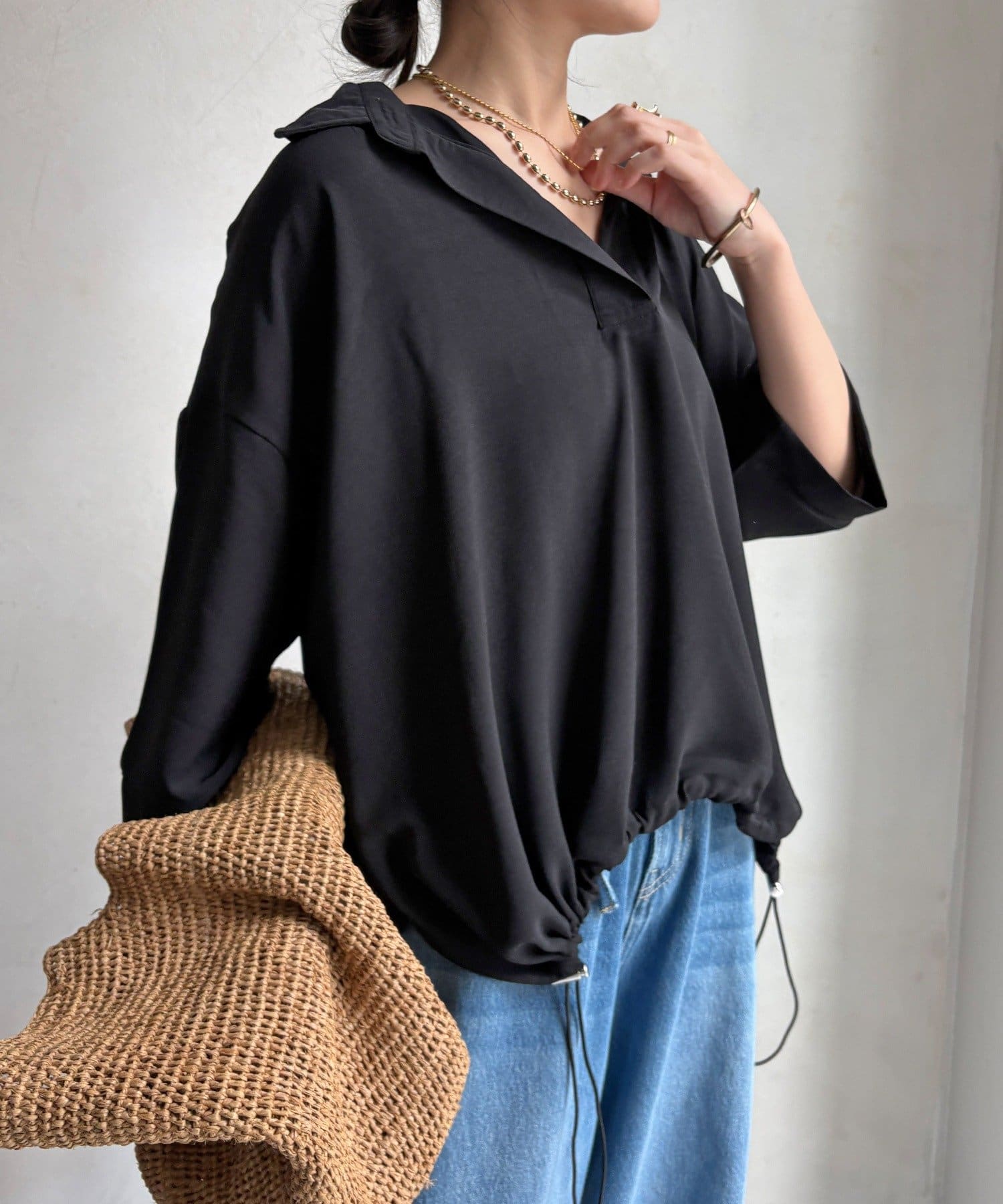 WEB限定】6分袖ドロストスキッパーシャツ | DOUDOU(ドゥドゥ