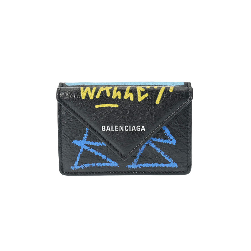 バレンシアガペーパー ミニ ウォレット グラフィティ 黒/マルチカラー