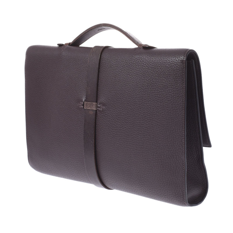 エルメスエトリヴィエール ブリーフケース ダークブラウン シルバー