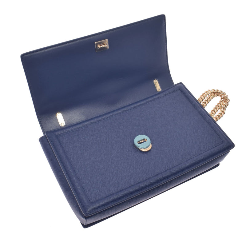 フェラガモヴァラ チェーン 紺 ゴールド金具 レディース カーフ