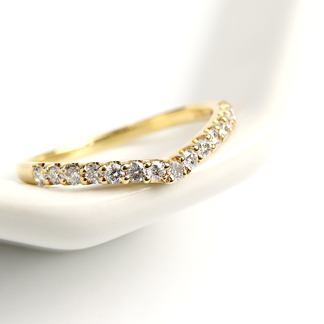 K18 ゴールド V字ウェーブ リング ダイヤモンド 1号～15号 指輪 18金