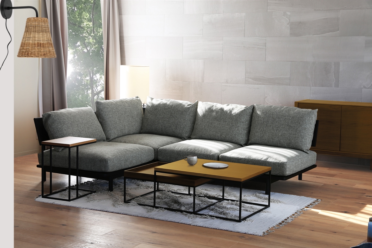 LINIE リニエ コの字テーブル オーク/ホワイトフレーム