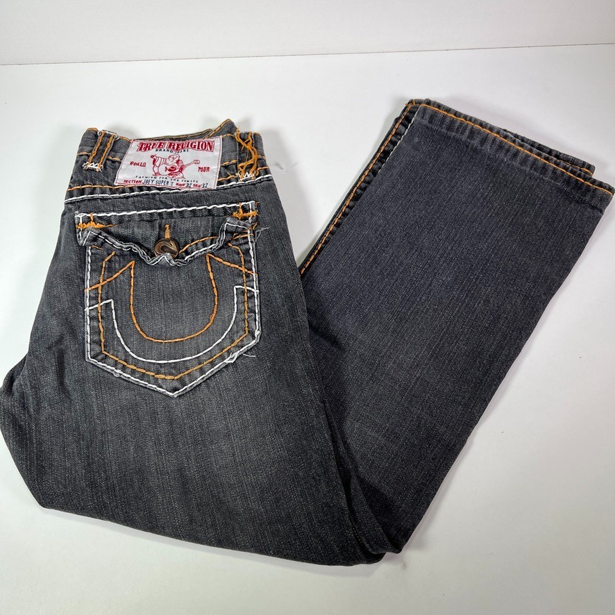 True Religion Joey Super T Faded Black Cotton Washed Denim Jeans