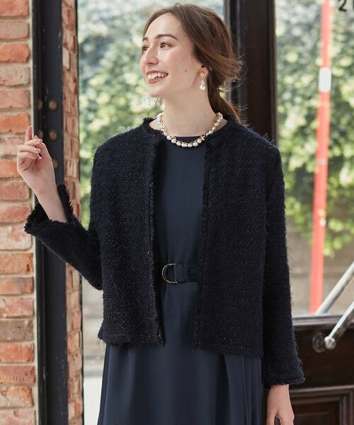 セール】 【洗える】ファンシーツイード ニットジャケット （ノー
