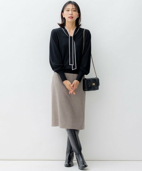 セール】 【洗える】ウールライクカルゼ タイト スカート （ミニ・ひざ