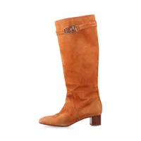 エルメス ニット×レザー ロングブーツ 36.5 レディース ブラック