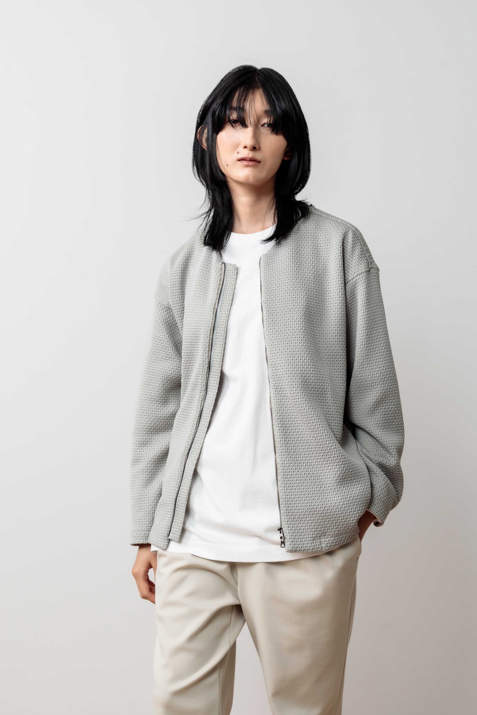 CURLY&Co. - HONEYCOMB KNIT ZIP-UP CARDIGAN | M.GRAY | カーディガン