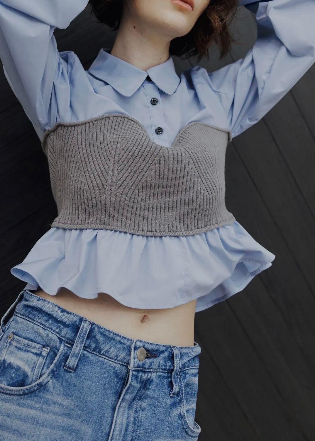 WILLFULLY - knit bustier docking peplum BL / ニットビスチェ