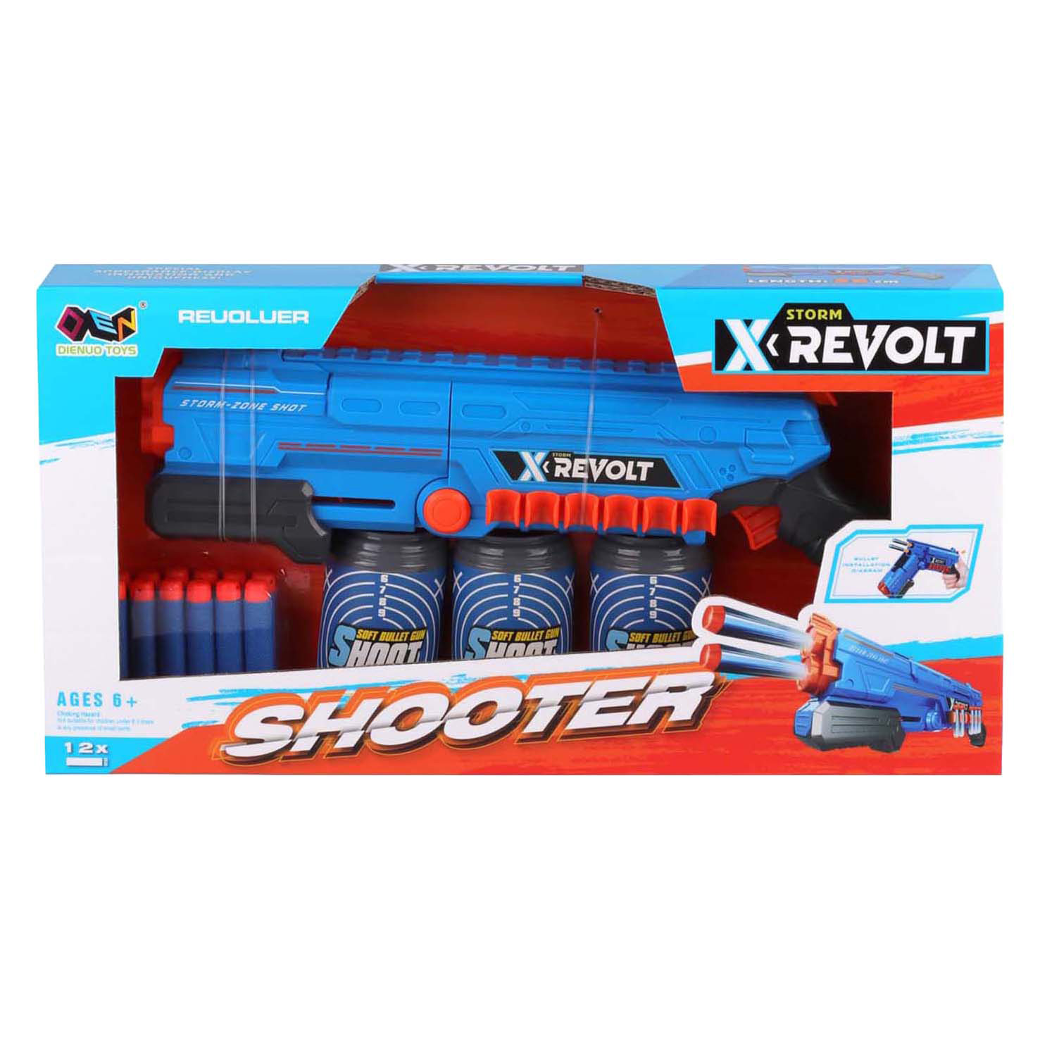 Shooter X Revolt - with 12 Soft Darts and 3 Cans | Thimble Toys