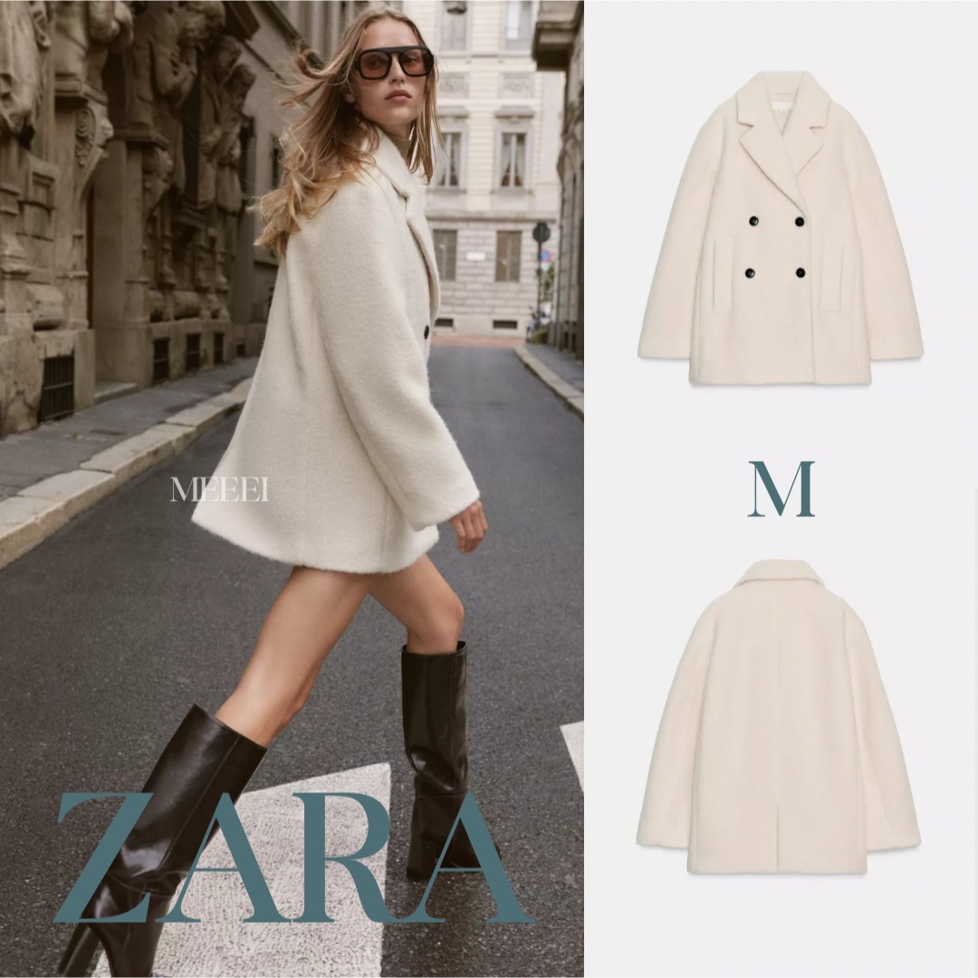 ZARA ブークレ ダブルブレストミディコート M 新品