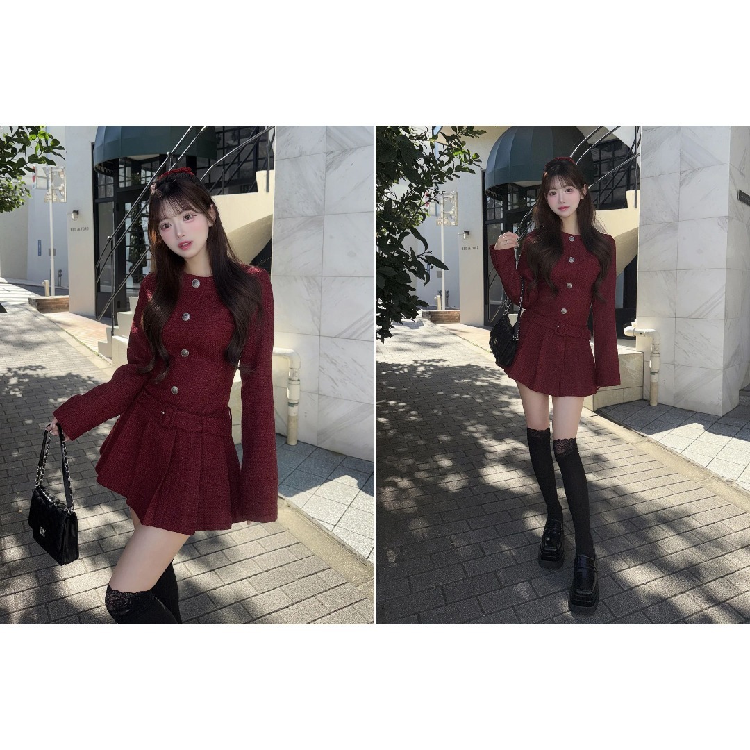 Darich - ダーリッチ darich ボックスプリーツツイードミニワンピース