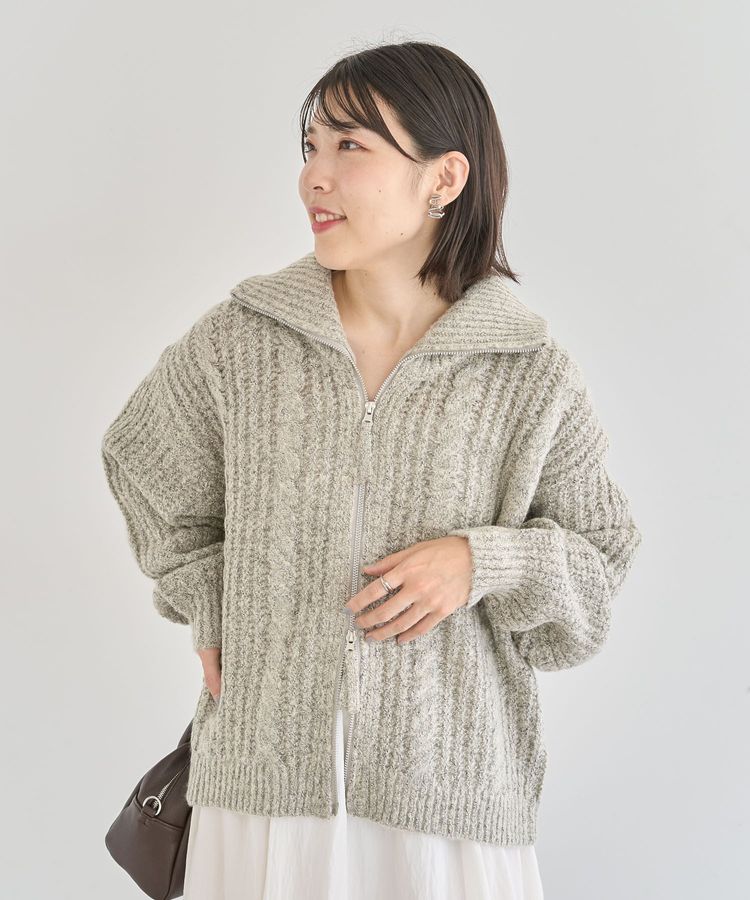 衿付きケーブルzipカーディガン/Green Parks（グリーン パークス）の