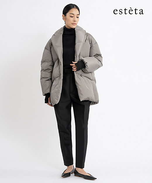 エステータ】ナイロンタフタ ショールカラー ダウンコート