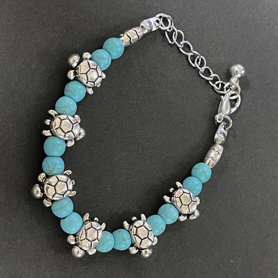 ブレスレット 海亀 ホヌ 亀 かめ カメ タートル ターコイズ風 腕輪