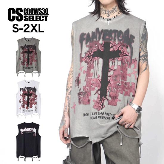 V系 タンクトップ メンズ ノースリーブ モード系 Tシャツ カットソー