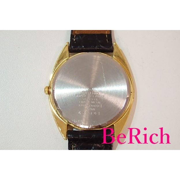 セイコー SEIKO メンズ 腕時計 V701-7A10 ゴールド 文字盤 SS レザー