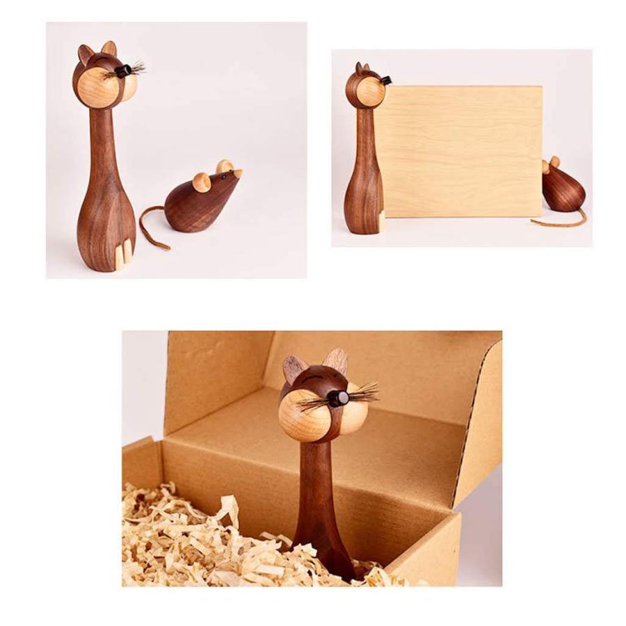 置き物 木製 猫 & ねずみ インテリア 人形 雑貨 オブジェ 動物