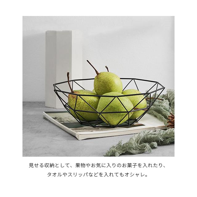 ワイヤーバスケット おしゃれ かご 三角形 浅型 幾何学 ブラック