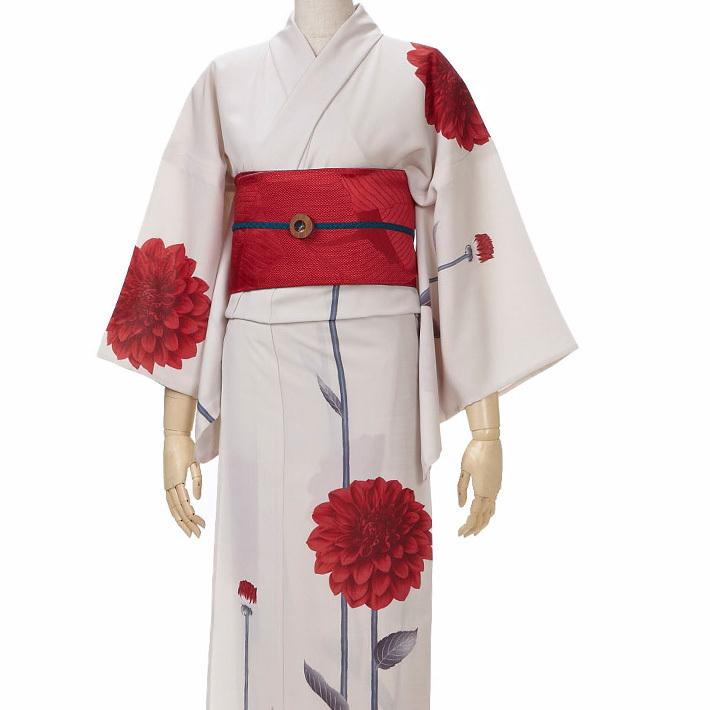 撫松庵 ダリア アイボリー セオアルファ 単衣 夏着物 浴衣 着てみて