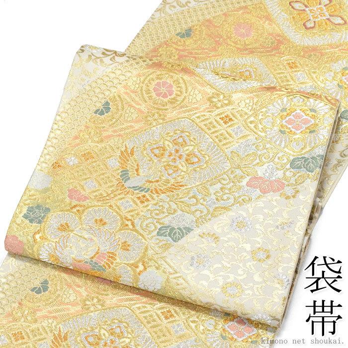 高級】本金•袋帯 金糸刺繍（黄金織つづれ） 草花模様〜米百俵〜 全通柄