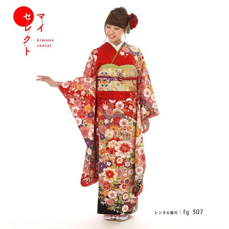振袖レンタル 小さいサイズ 小柄 正絹 シンプル fg-307b フルセット