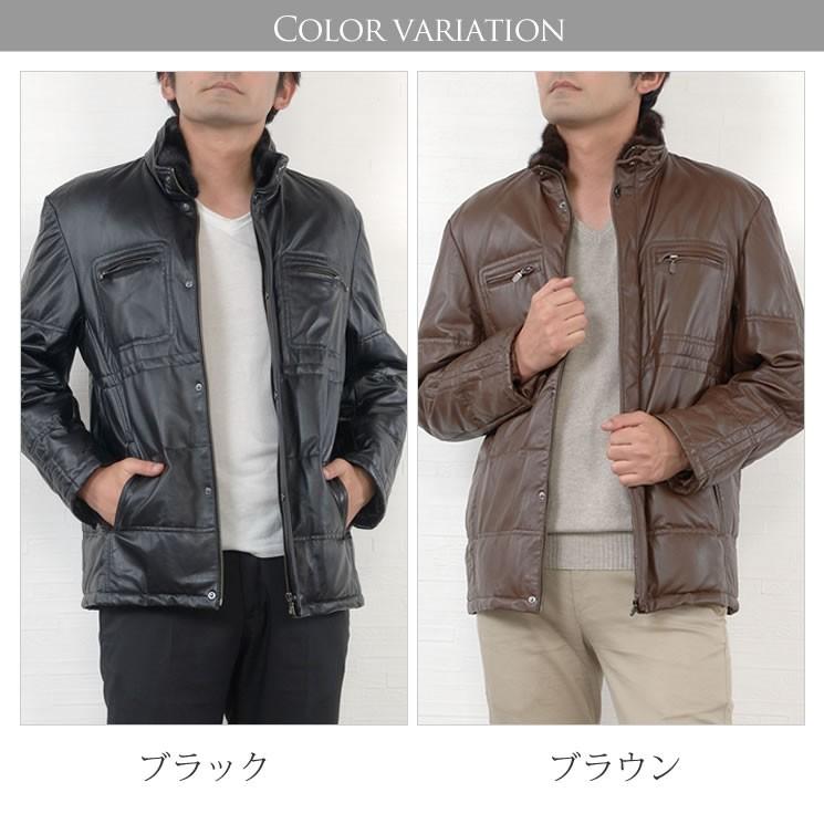 爆買 本革 ソフト ラム レザー ダウン ジャケット ミンク襟付 本皮