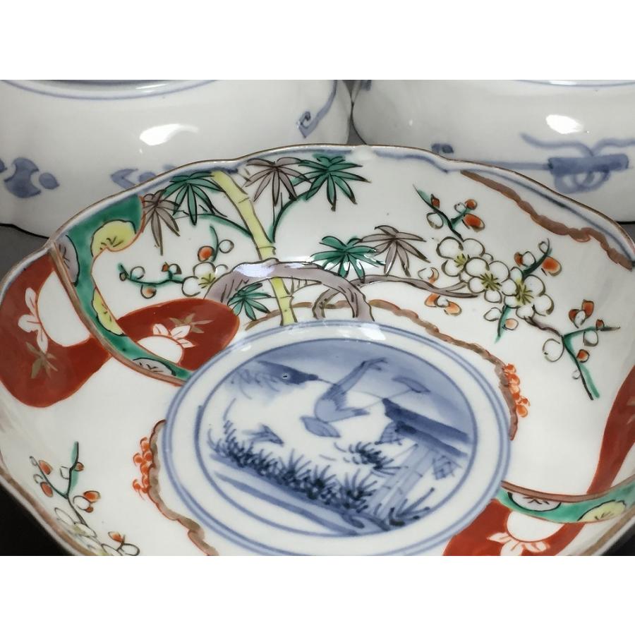 古伊万里 二重角富紋 錦松竹梅 直径15cm なます皿 3枚セット (24) : SK