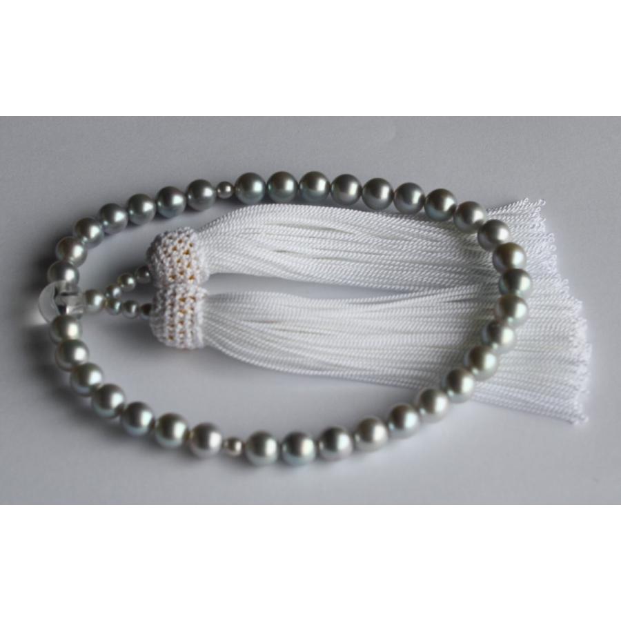 グレー系アコヤ本真珠 数珠 御念珠 伊勢志摩産 7-7.5mm 白房 女性用