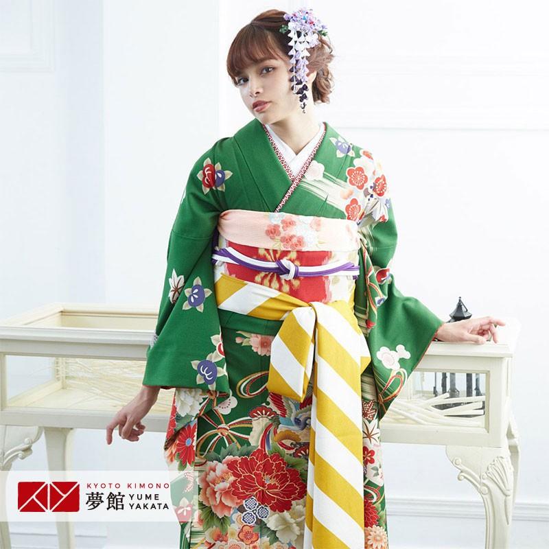 きもの道楽 振袖 レンタル 成人式 結婚式 緑 牡丹と雪輪に鳳凰と花 12