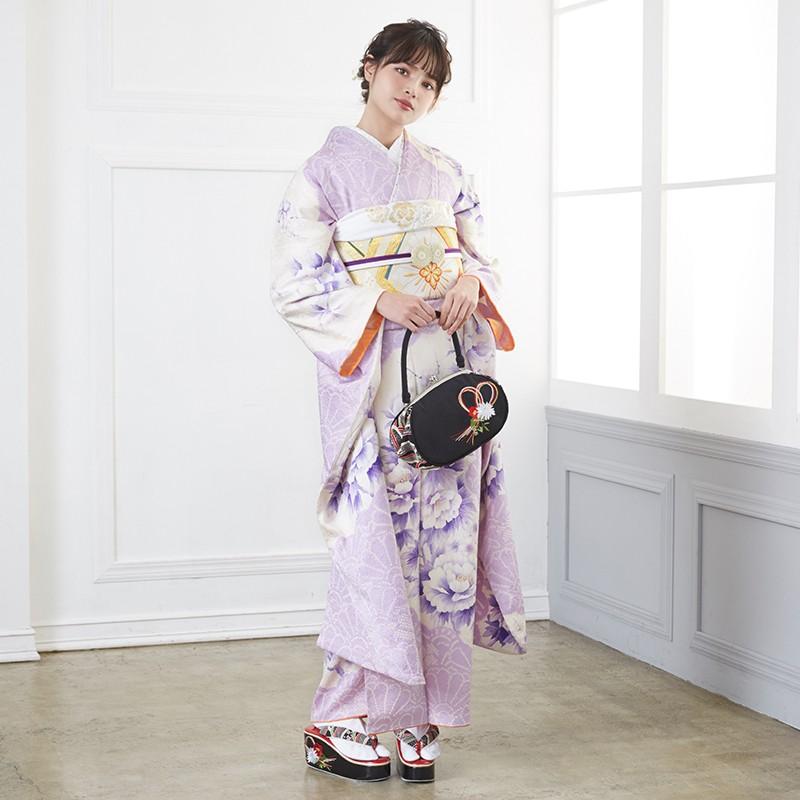 振袖 レンタル 成人式 結婚式 絞り 水彩 紫 牡丹に梅花(絹)(宅)モデル