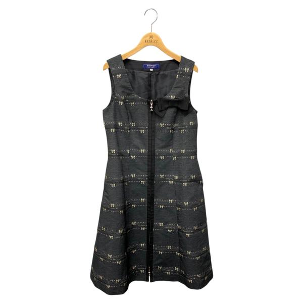 エムズグレイシー 511114 ワンピース 38 ネイビー リボン センター