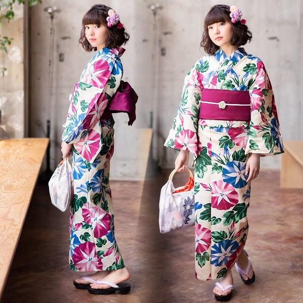 KIMONOMACHI レディース 浴衣3点セット（浴衣＋帯＋下駄） 「浴衣 朝顔
