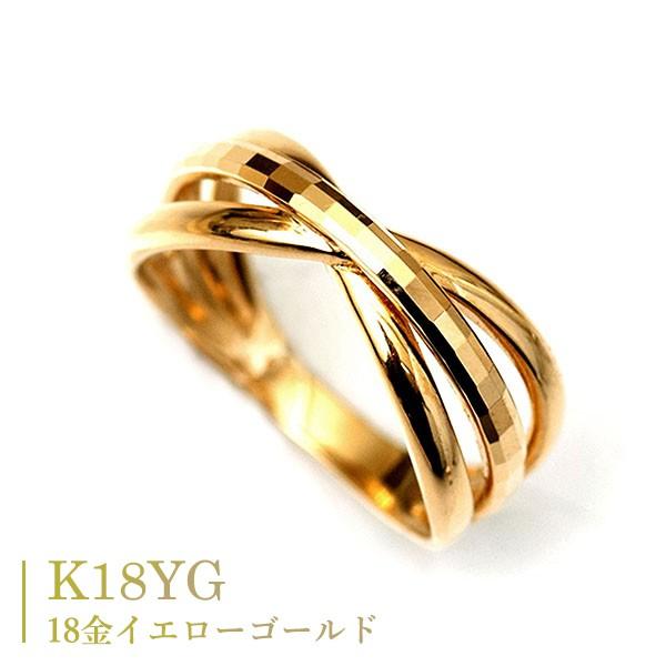 18金 リング k18 指輪 ゴールド 多面 カットリング クロス リボン