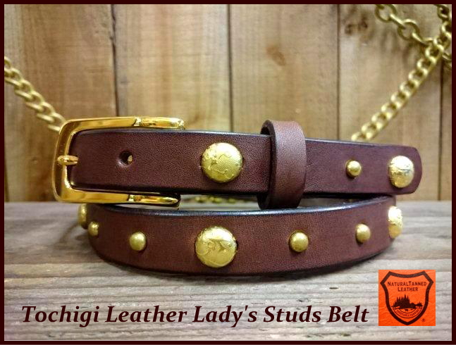 ナローベルト ゴールド花柄ラウンドスタッズ一連 【チョコレート