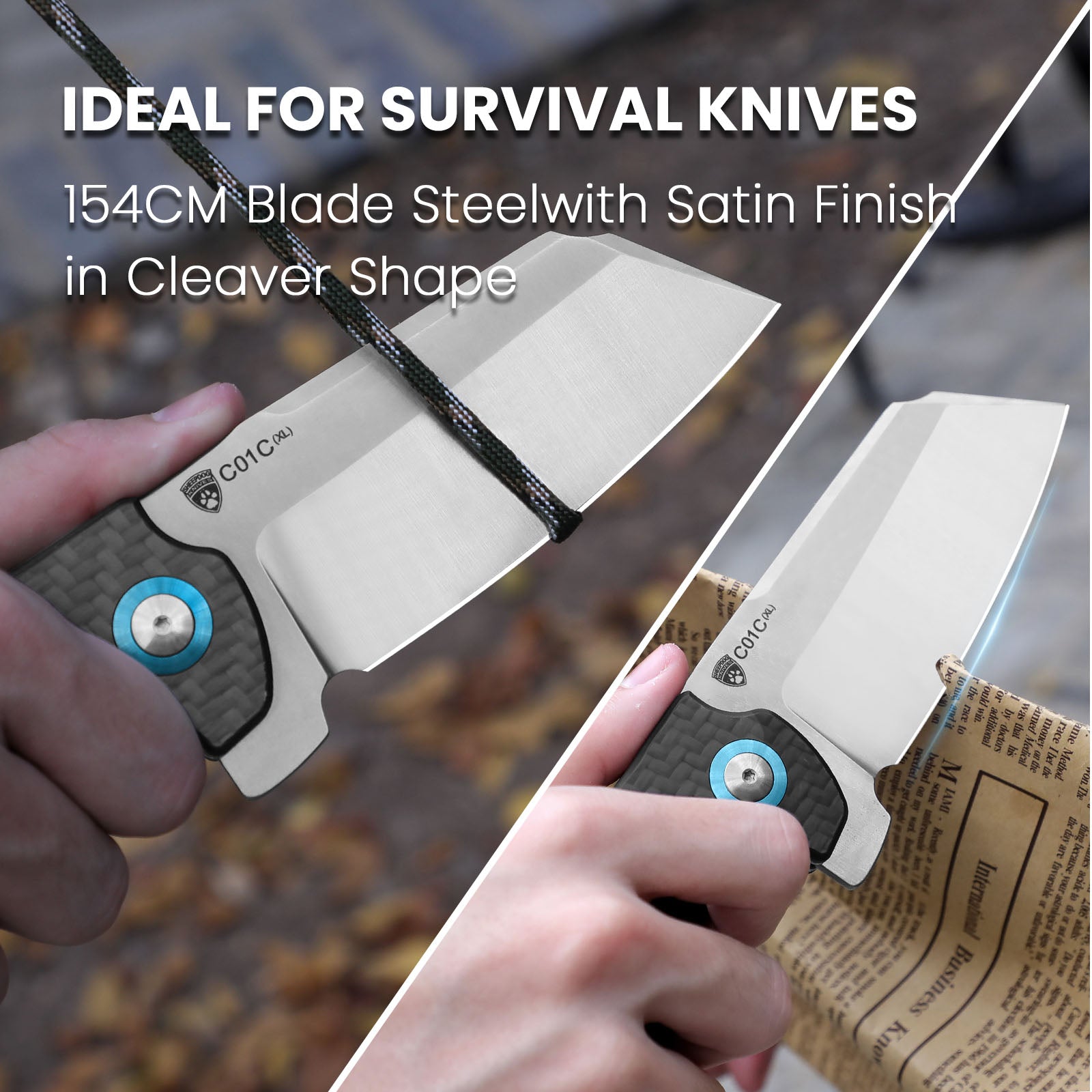 Sheepdog XL Black Carbon Fiber Handle Outdoor Knife | Kizer