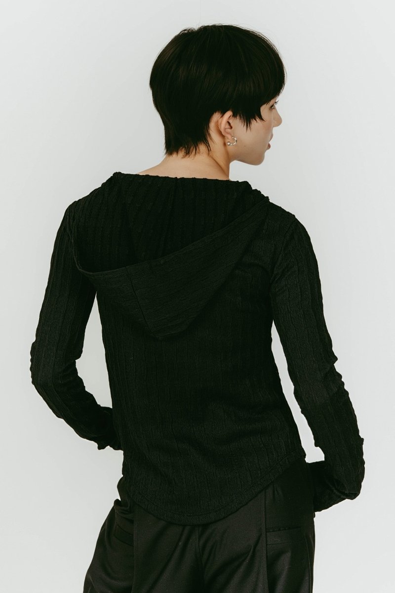hooded jacquard top/black | KNUTH MARF