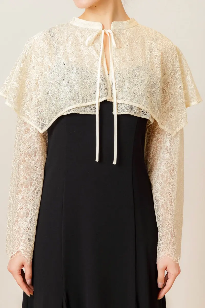 ベージュ×ブラックのレイヤードケープドレス | ANDRESD | L | 結婚式