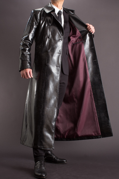 マトリックス風コート販売、着丈135cm クロコフェイクレザー