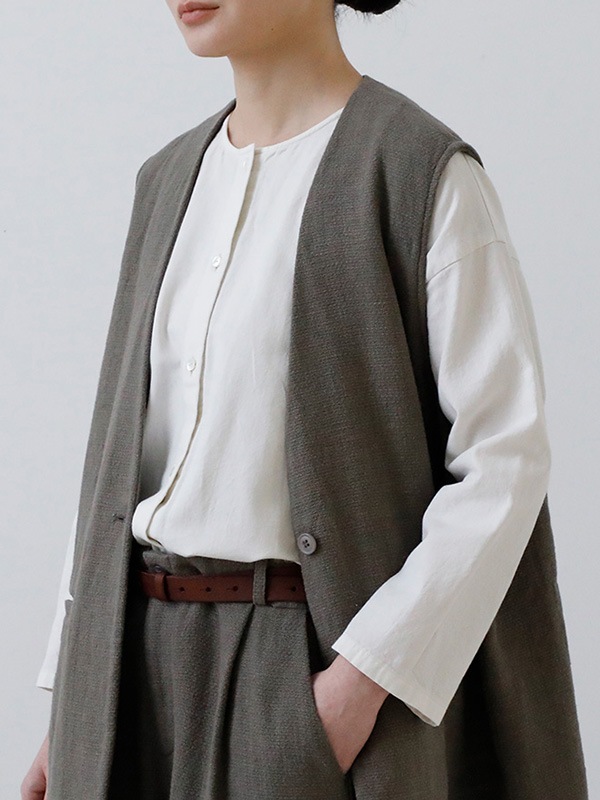 evam eva｜cotton wool no collar shirt｜ladies',tops