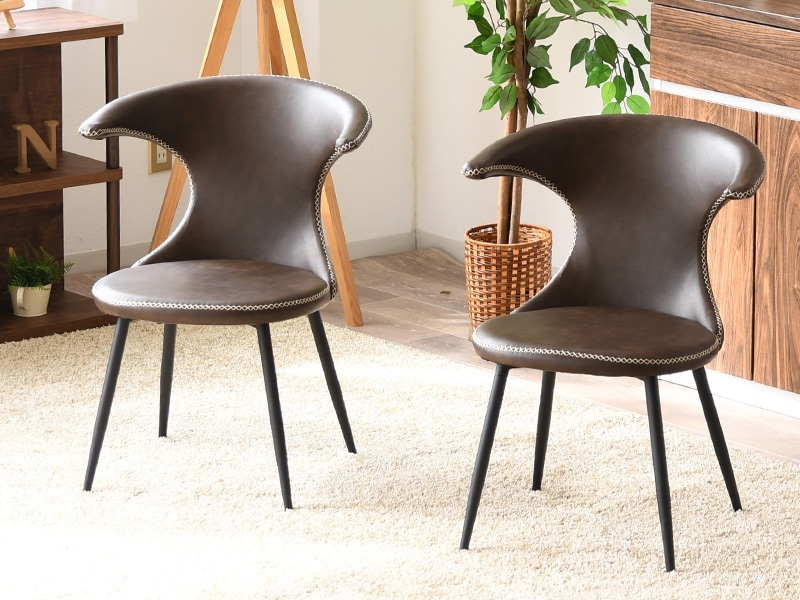 ダイニングチェア 2脚セット 肘付き ひじ掛け スティチ 手縫い風