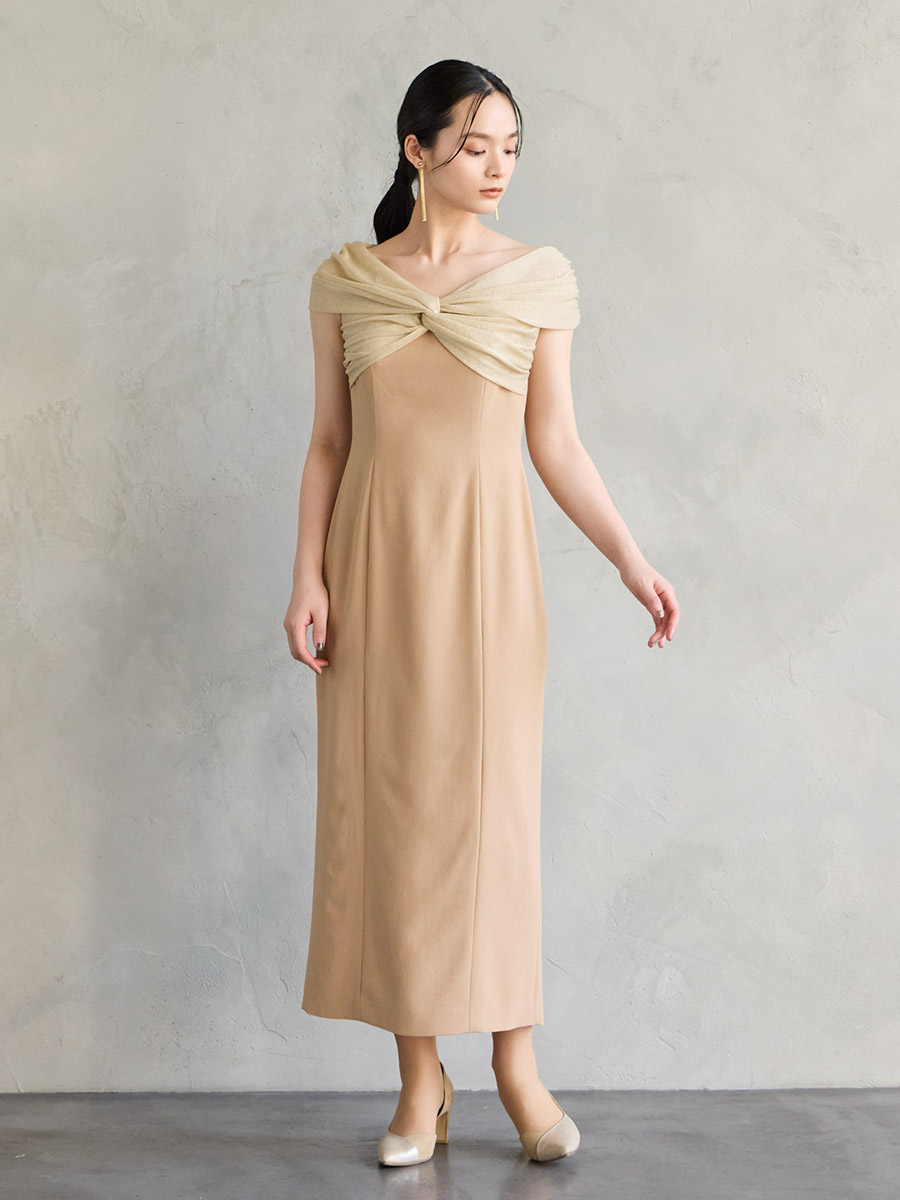 WEB/Aimer Acret店限定】ラメニット×ツイルオフショルダードレス(M