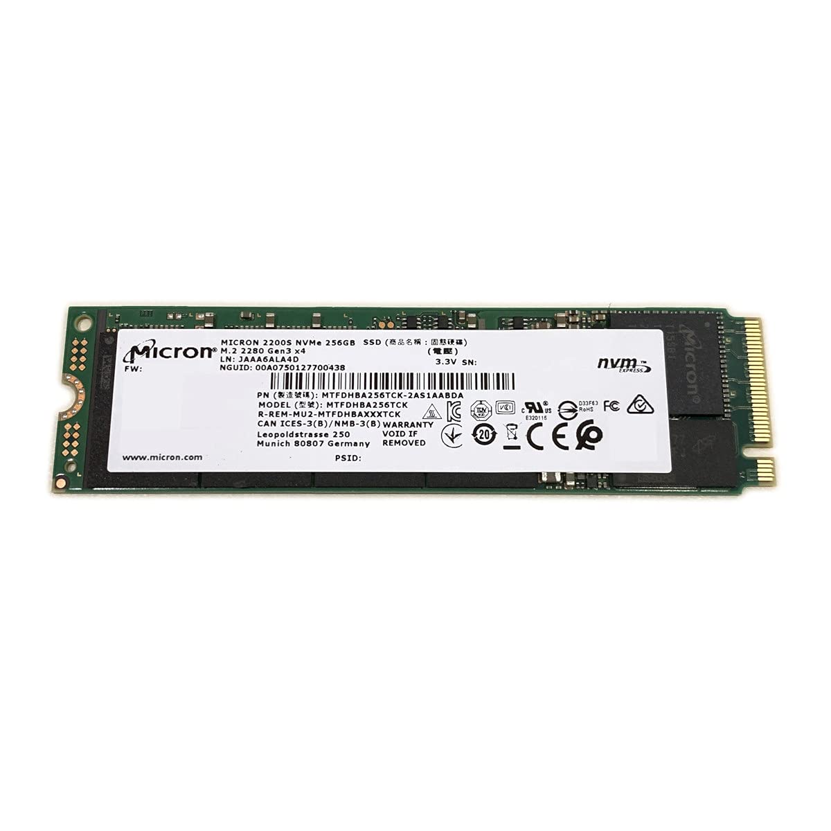 Amazon.com: Micron SSD 256GB 2200S M.2 2280 80mm NVMe PCIe Gen3 x4
