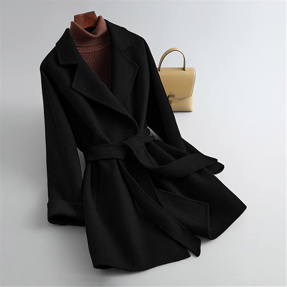 Winter Cashmere Wool Belt Coat Spring Autumn Women's Natural Wool