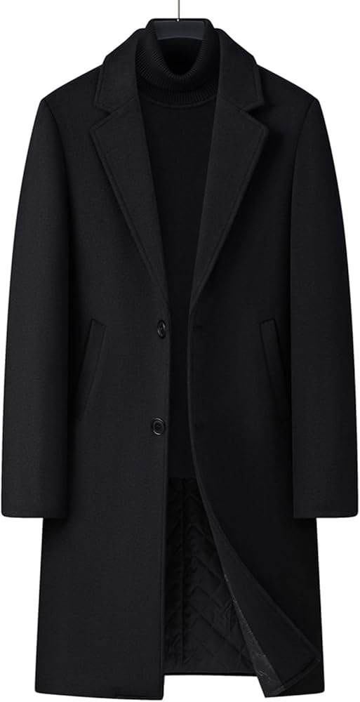 ZYTECO Men's Wool Blend Coat Cotton Lining Notched Collar Single