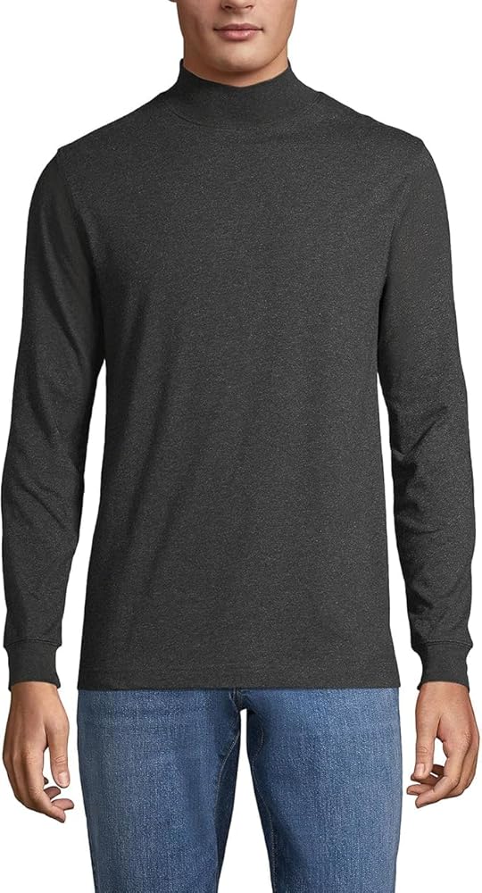 Lands' End Mens Long Sleeve Super-T Mockneck Dark Charcoal Heather