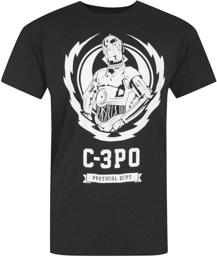 Amazon.com: Star Wars C-3PO Lightning Crest Men's T-Shirt Black